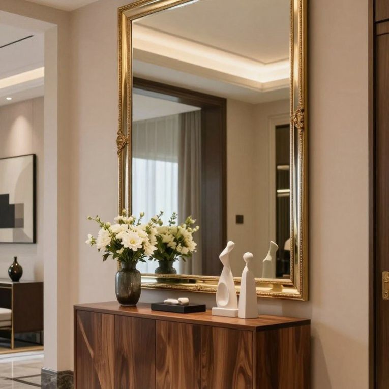 Modern Entryway Decor Ideas Luxury Foyer Design with Stylish Console & Mirror