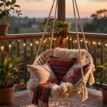 Dreamy Boho Balcony Retreat with Hanging Chair & Soft Lights ✨