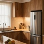 Cozy Small L-Shaped Modern Kitchen with Warm Wood & Soft Lighting