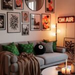 Cozy Living Room with Gallery Wall and Warm Lighting